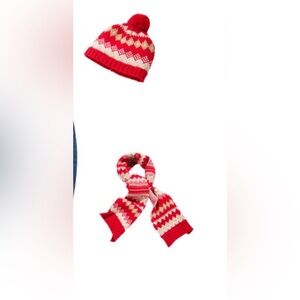 Talbots Red and Cream Knit Hat and Scarf